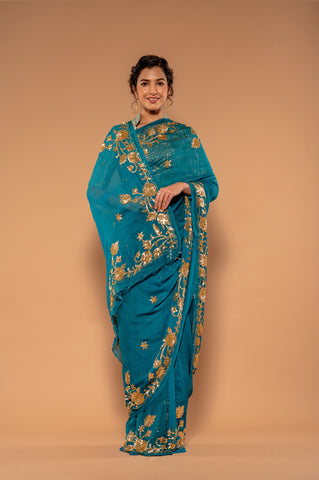 Kar Dana Sequins Rama Saree