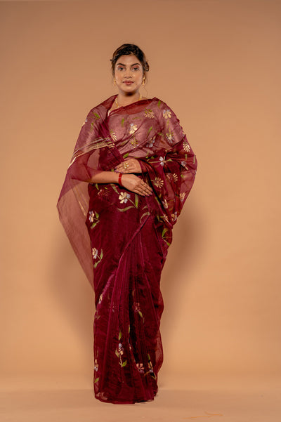 Hand Painted Wine Saree