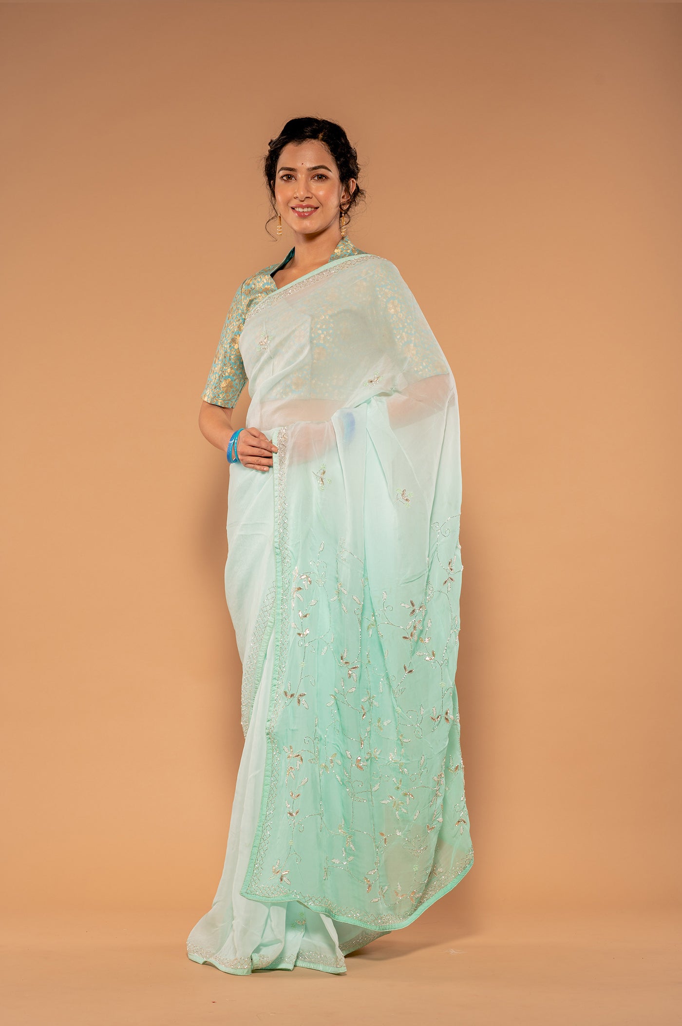 Kar Dana Gota Patti Light See Green Saree
