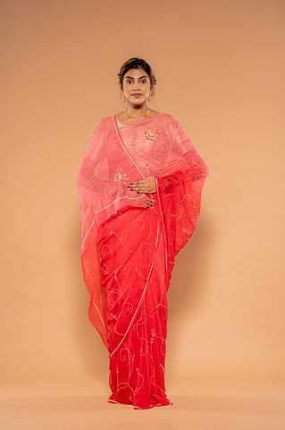 Resham Kar Dana Gajri Viscose Chiffon Saree