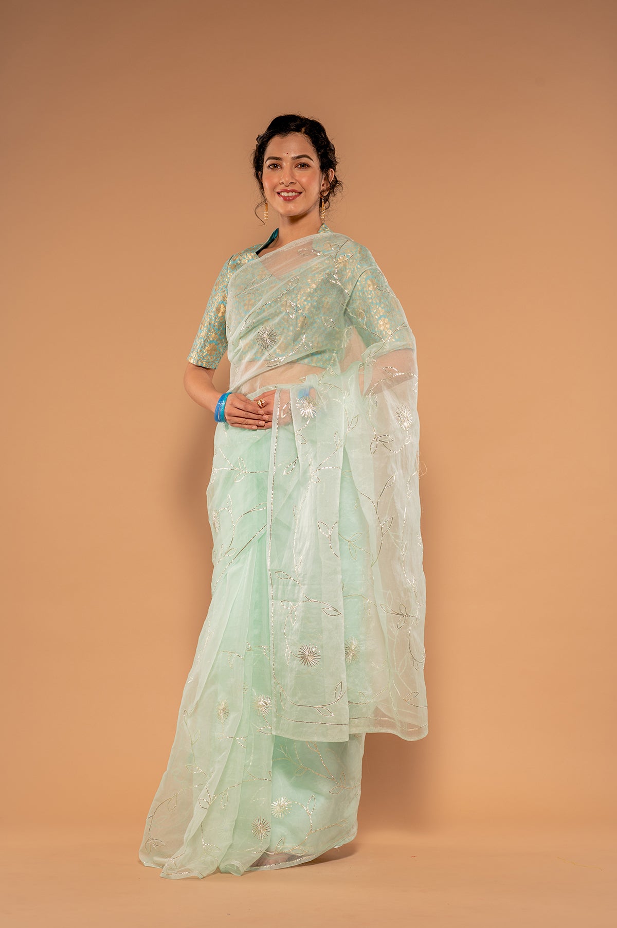 Sikhiya Light See Green Organza Saree