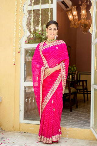 Lehriya Saree with Gottapatti Dori Work