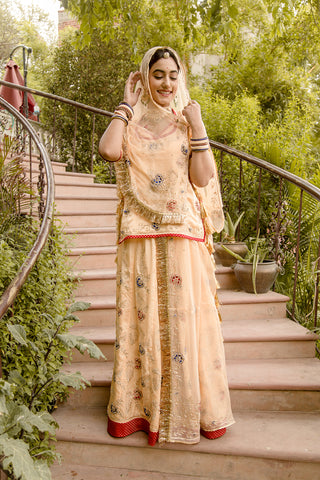 Satin Silk Peach Rajputi Poshak