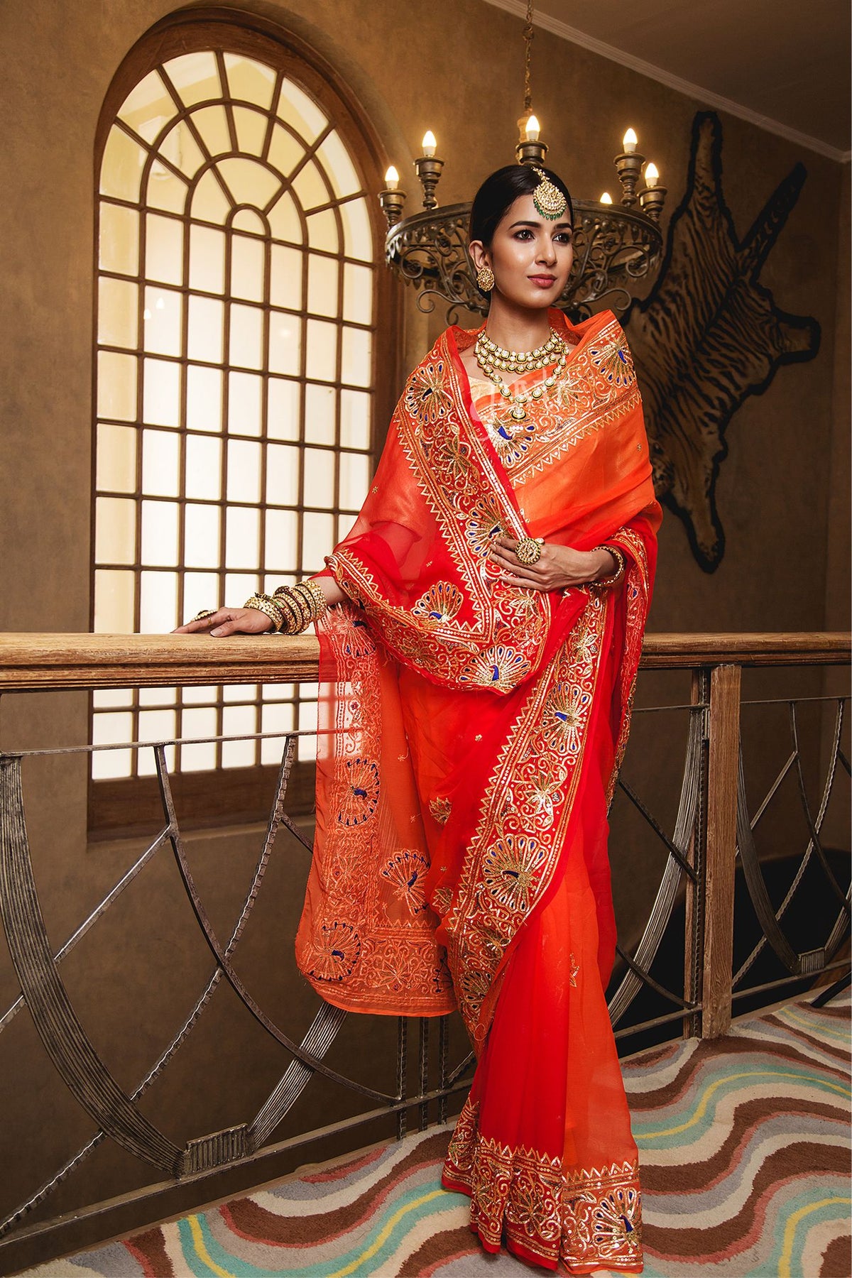 Orange Resham Sikhiya Sequins Saree - Yuvti