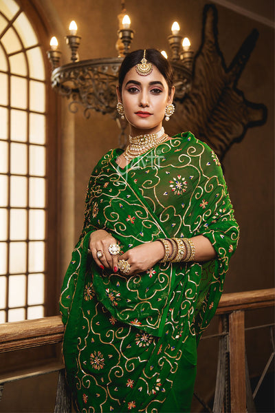 Green Sikhiya Gota Patti Saree - Yuvti